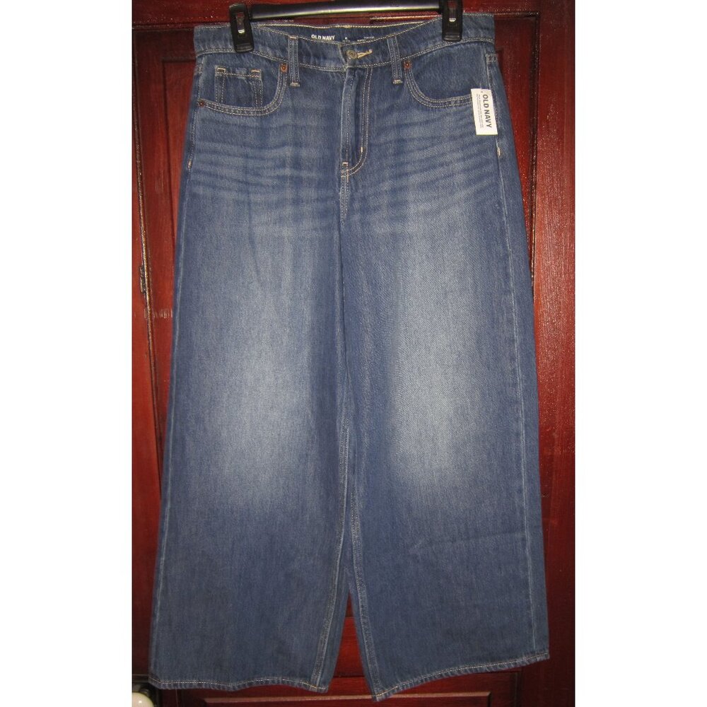 Old Navy New Size 6 Petite Baggy Wide Leg Blue Jeans Drapey Denim High Rise Soft